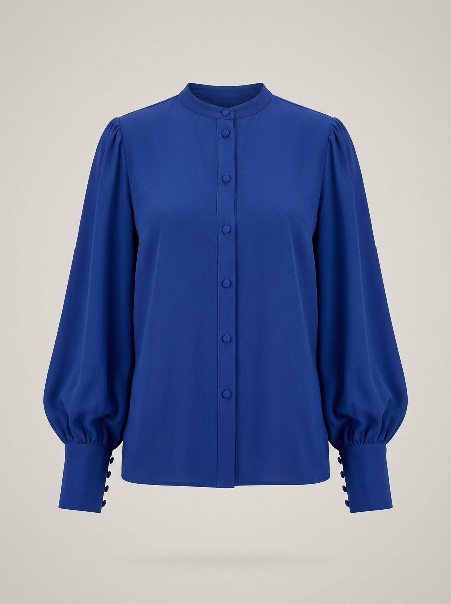 Balloon-Sleeve Blouse in Cobalt