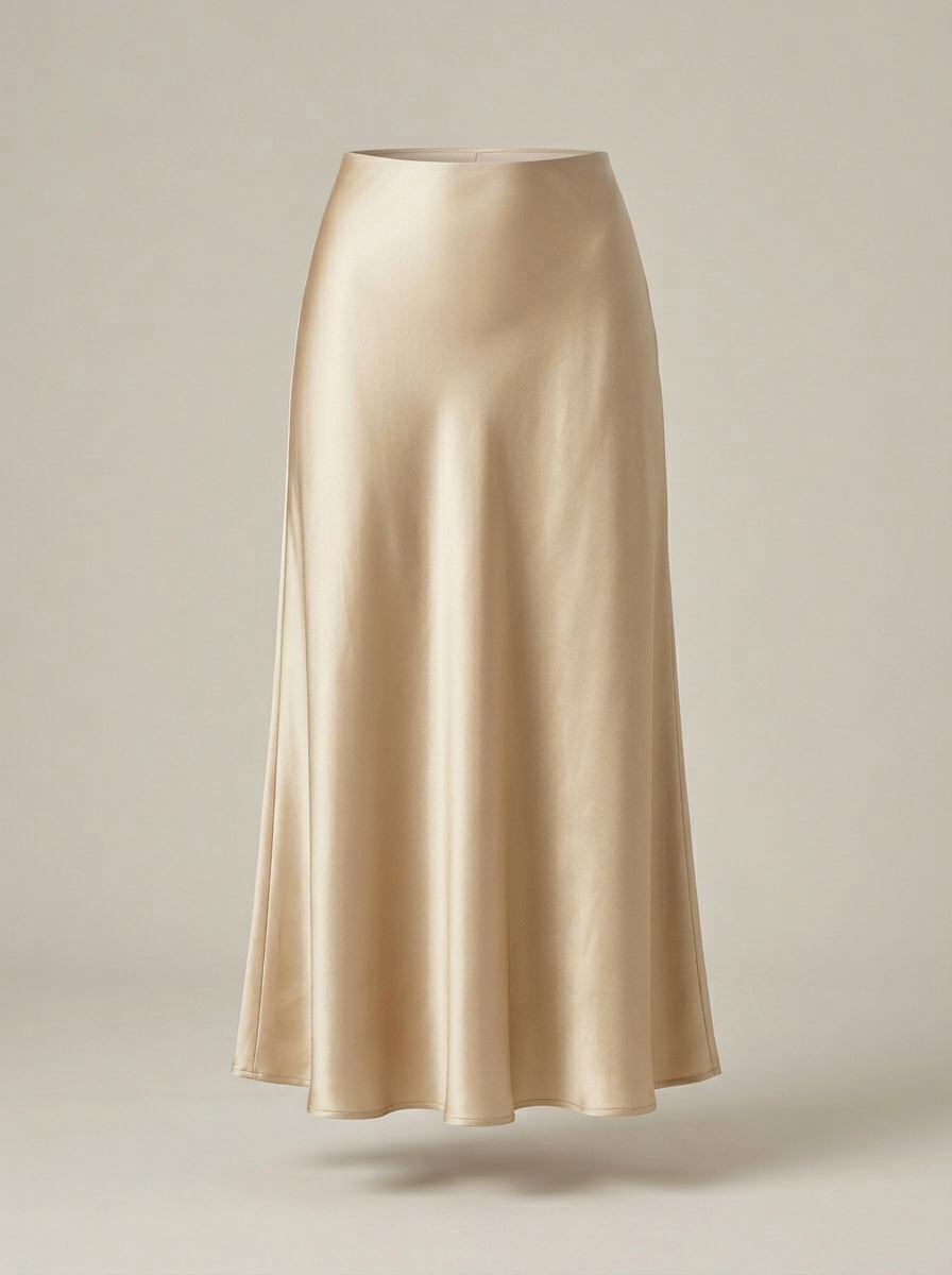 Bias-Cut Silk Skirt in Champagne