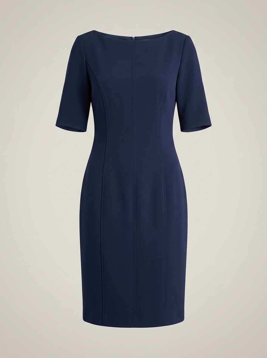 Boat-Neck Sheath Dress in Navy