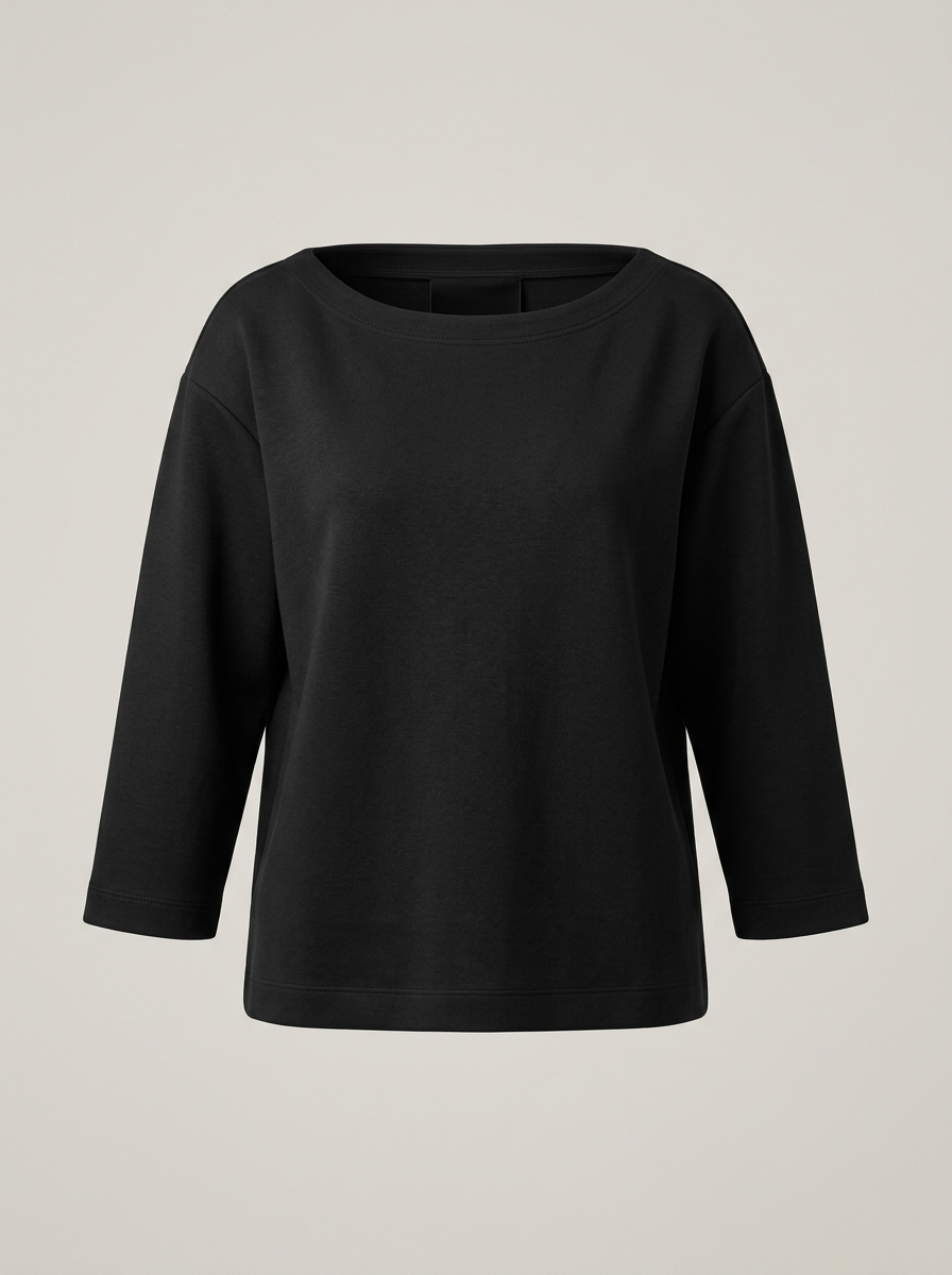 Boat-Neck Heavy Tee in Black