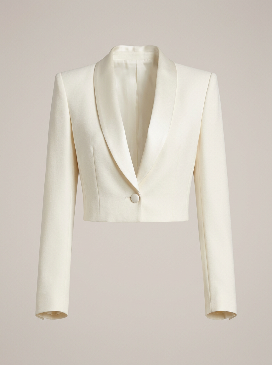 Cropped Tuxedo Jacket in Ivory