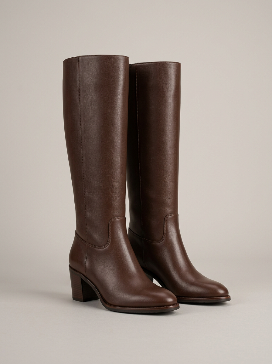 Leather Knee Boot in Chocolate