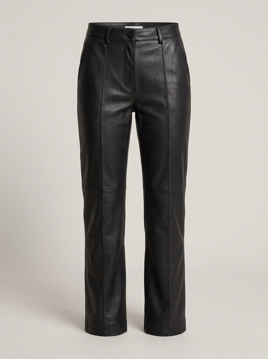 Leather Straight-Leg Pant in Black