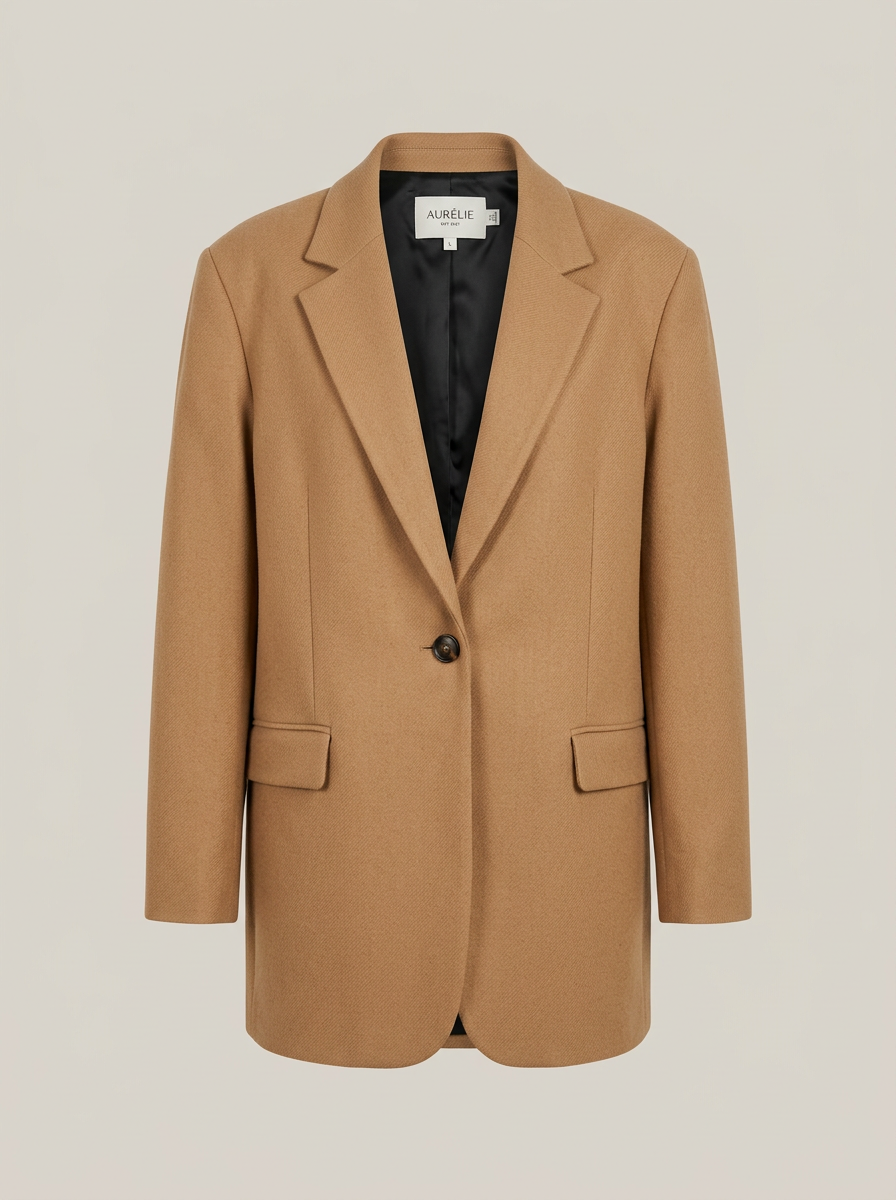 Oversized Single-Button Blazer in Camel