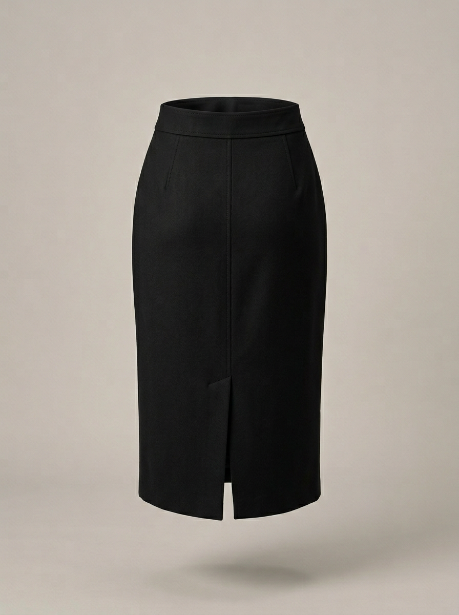 Wool Pencil Skirt in Black