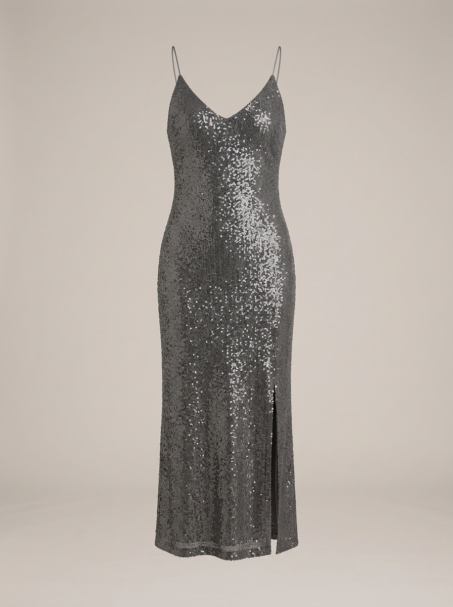 Sequin Slip Dress in Gunmetal