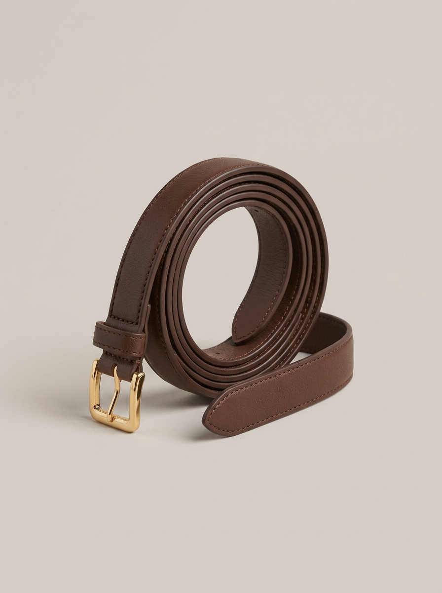 Skinny Leather Belt in Chocolate