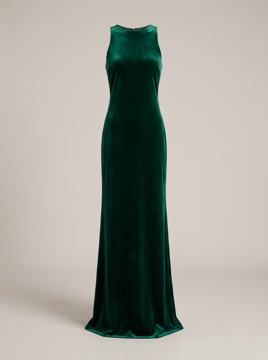 Velvet Column Gown in Emerald