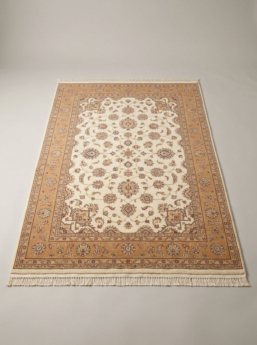 Meridian Bordered Wool Rug in Ivory