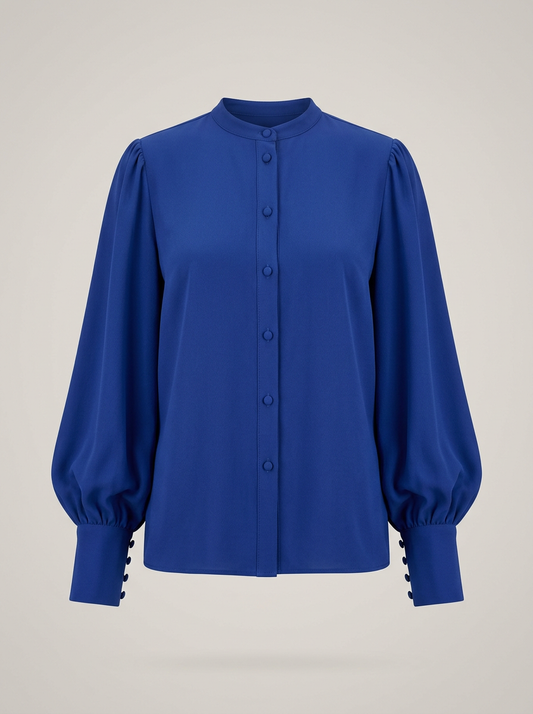 Balloon-Sleeve Blouse in Cobalt