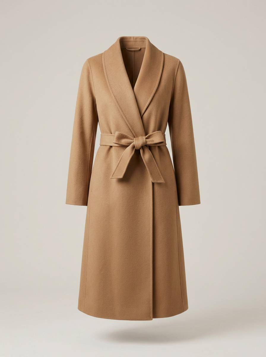 Belted Wool Coat in Camel