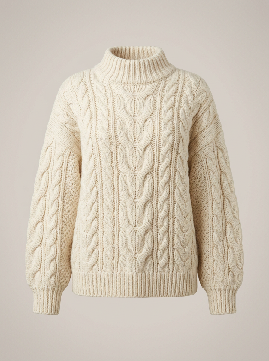 Chunky Cable-Knit Sweater in Cream