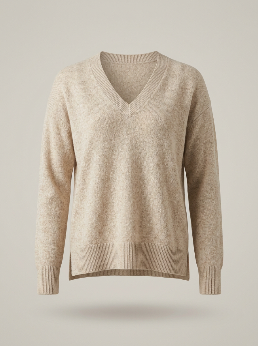 Cashmere V-Neck Sweater in Oatmeal