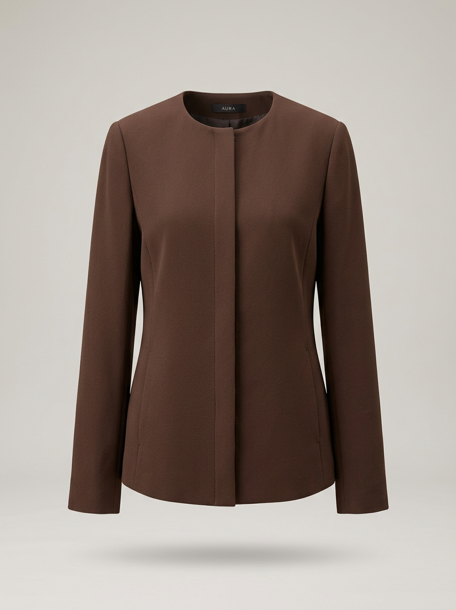 Collarless Crepe Jacket in Chocolate