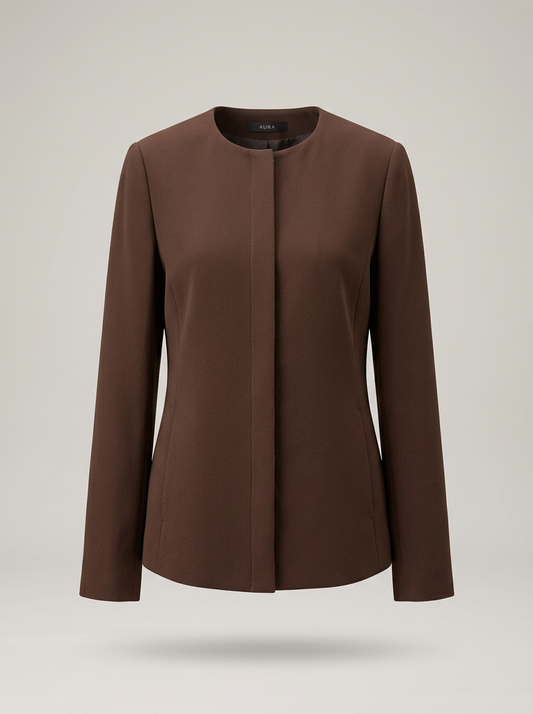 Collarless Crepe Jacket in Chocolate