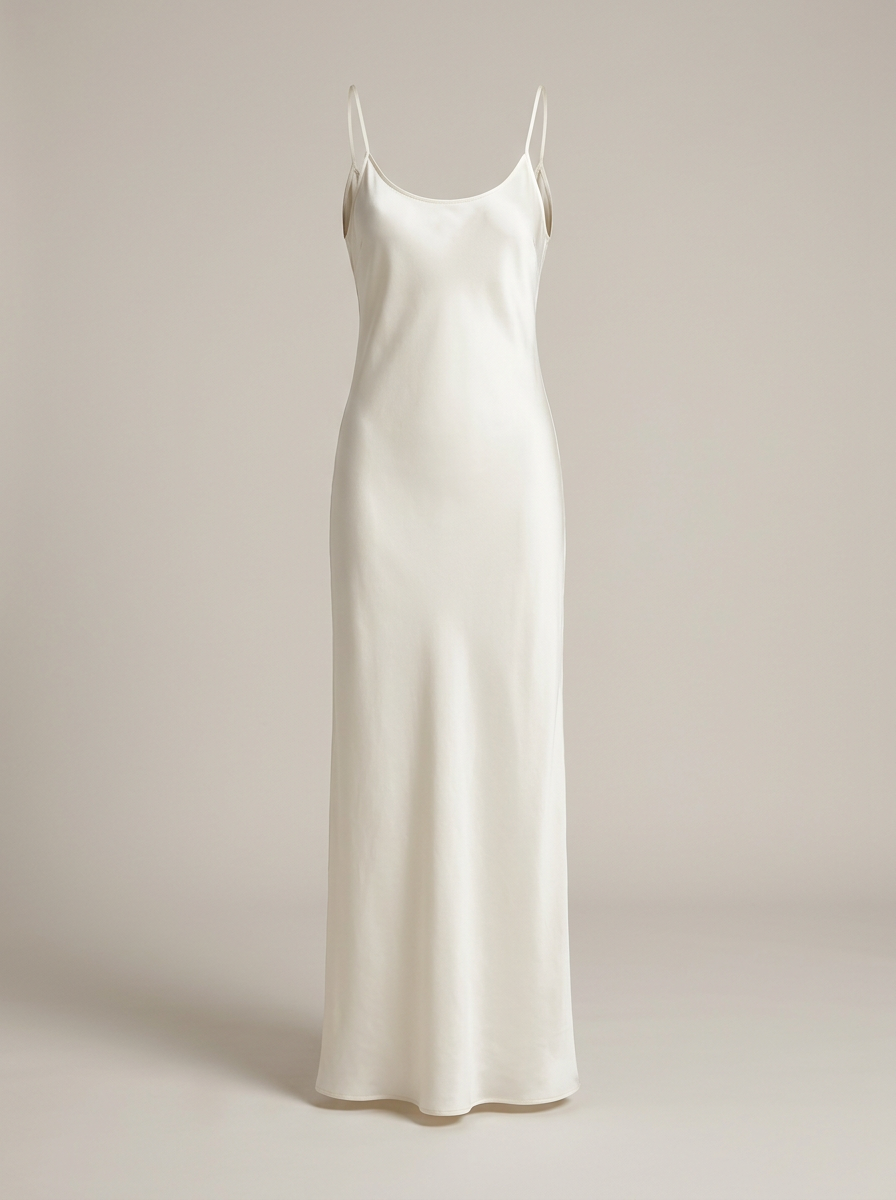 Column Slip Dress in Ivory Silk