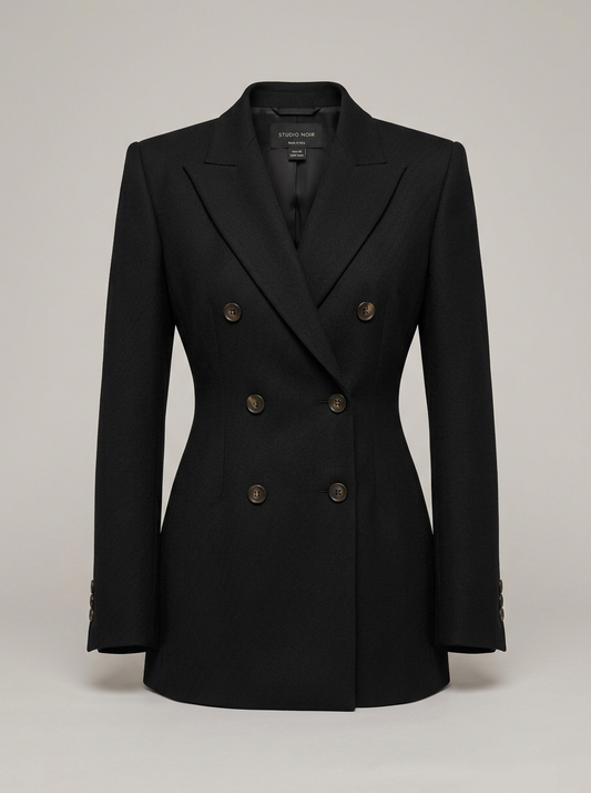 Double-Breasted Wool Blazer in Black