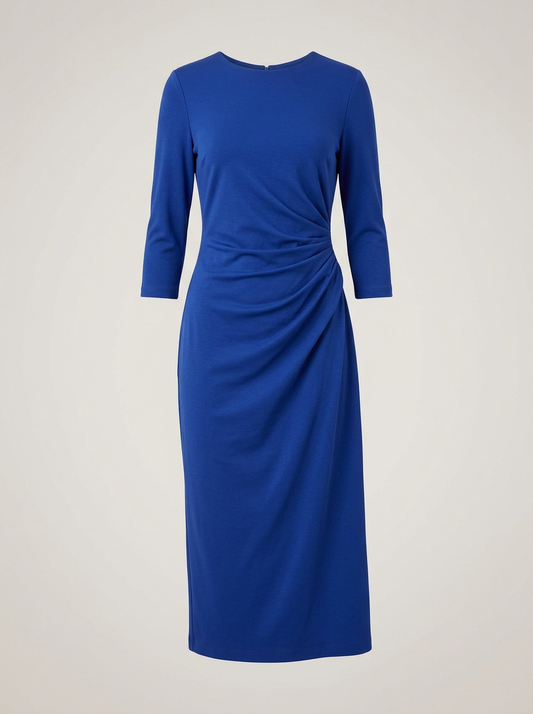 Draped Jersey Midi Dress in Cobalt