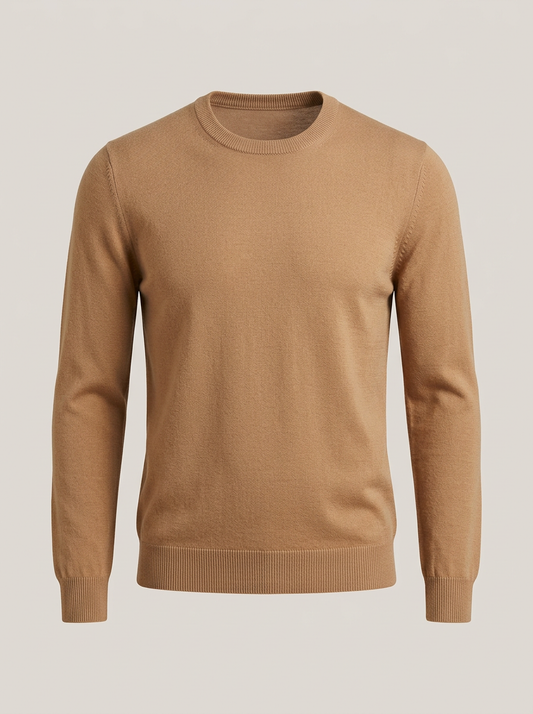 Fine-Gauge Crewneck Sweater in Camel