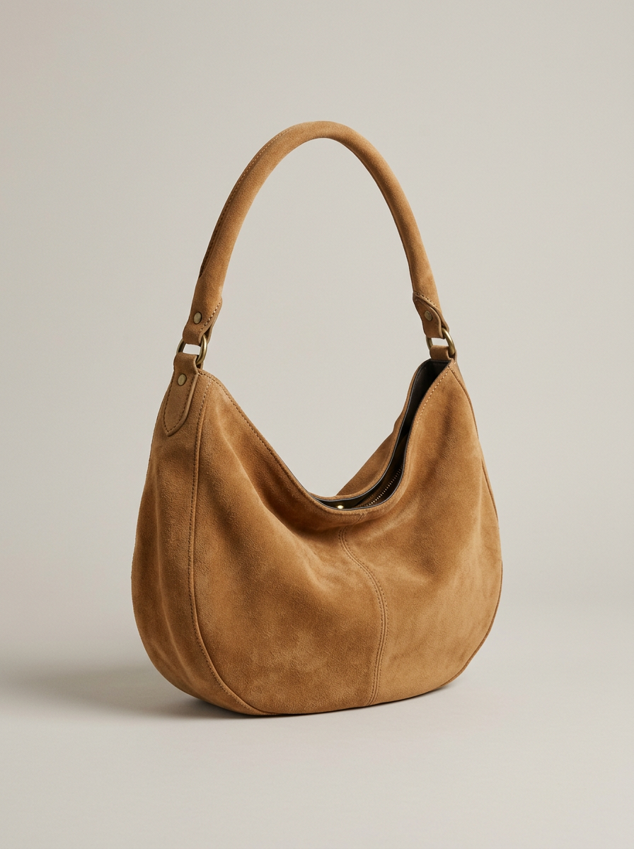 Slouchy Suede Hobo in Camel