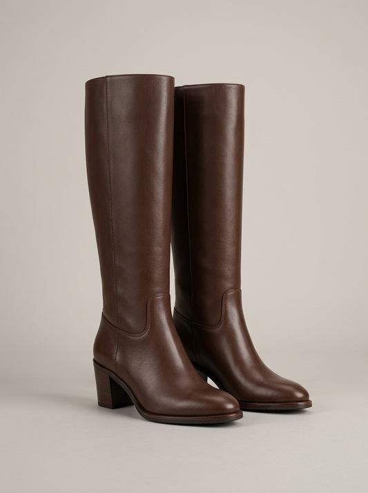 Leather Knee Boot in Chocolate