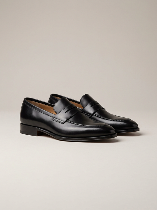 Pointed Leather Loafer in Black