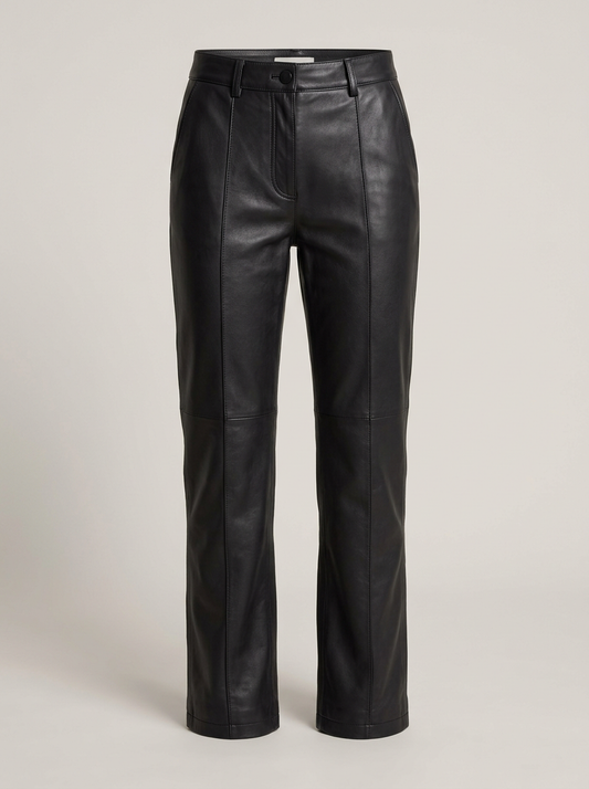 Leather Straight-Leg Pant in Black