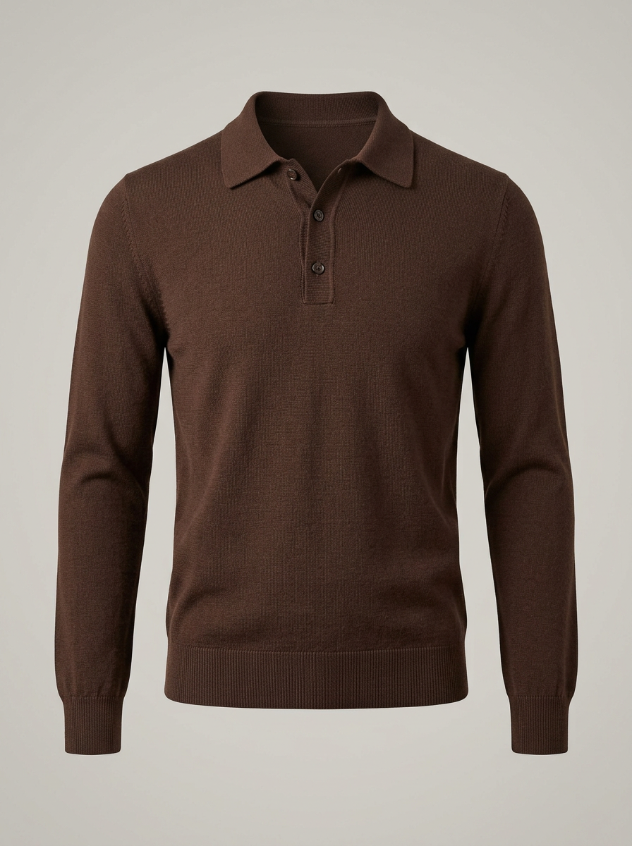 Merino Polo Sweater in Chocolate