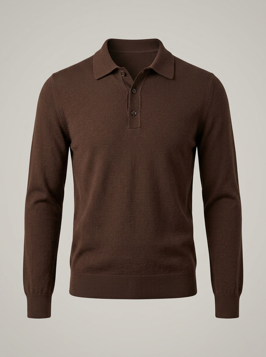 Merino Polo Sweater in Chocolate