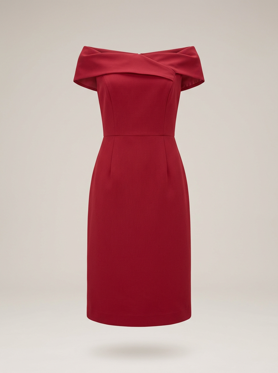 Off-Shoulder Cocktail Dress in Crimson