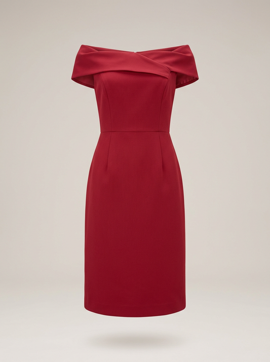 Off-Shoulder Cocktail Dress in Crimson