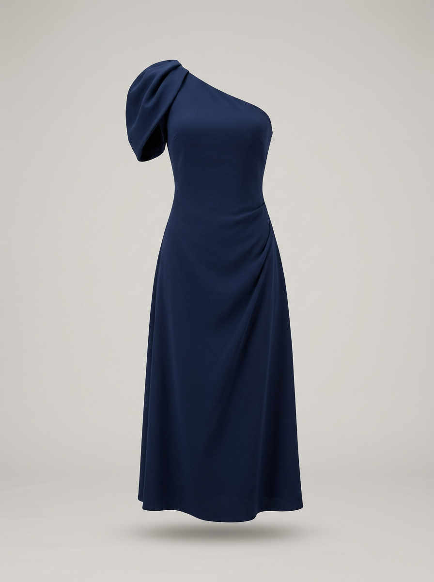 Asymmetric One-Shoulder Midi in Navy