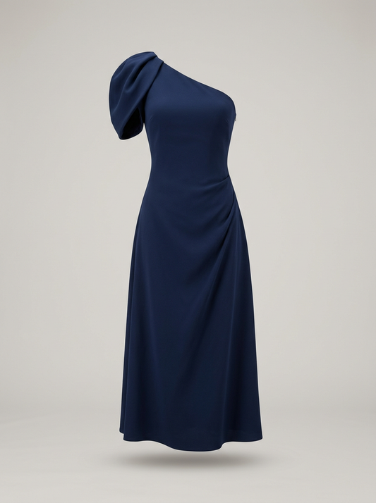 Asymmetric One-Shoulder Midi in Navy