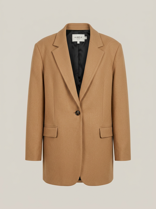 Oversized Single-Button Blazer in Camel