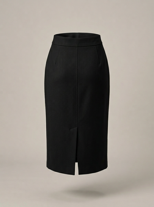 Wool Pencil Skirt in Black