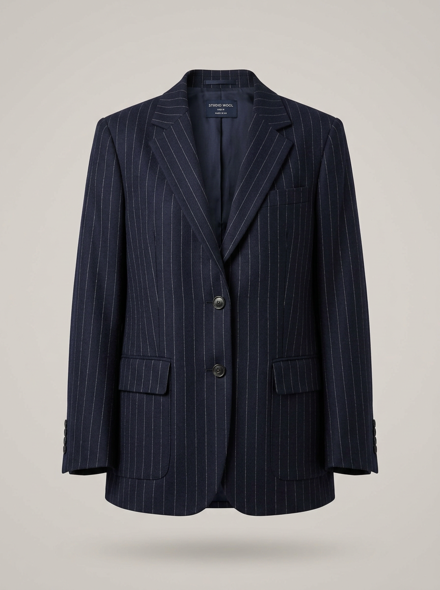Pinstripe Boyfriend Blazer in Navy