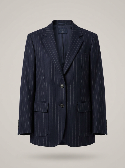 Pinstripe Boyfriend Blazer in Navy