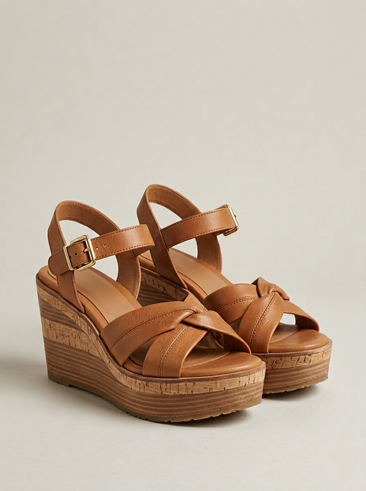 Platform Sandal in Tan Leather