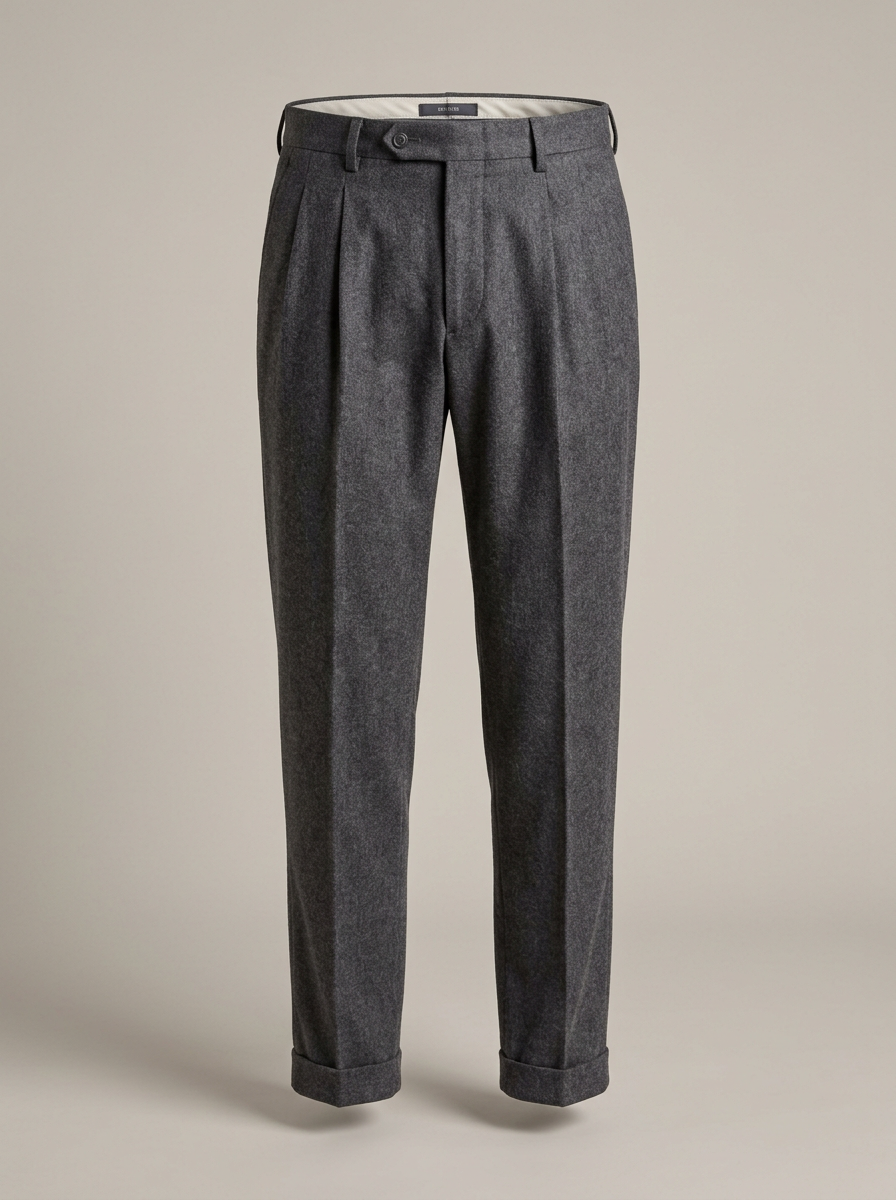 Pleat-Front Wool Trouser in Charcoal