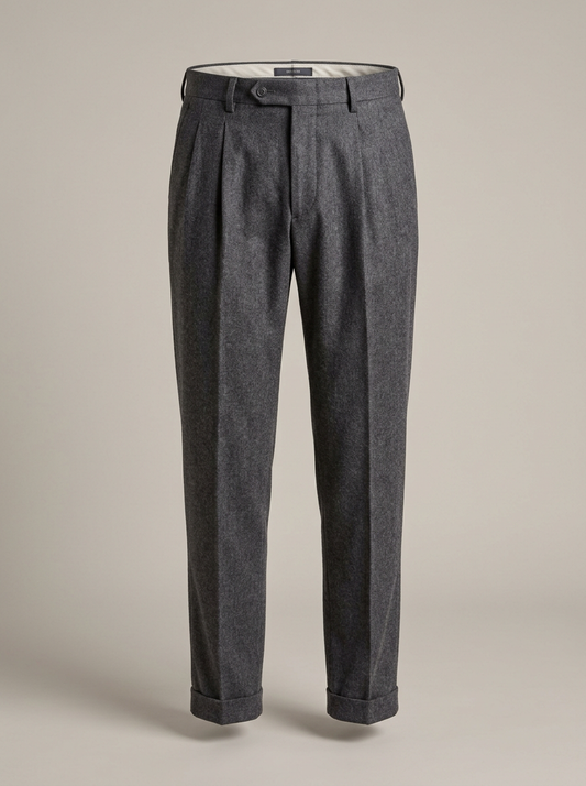 Pleat-Front Wool Trouser in Charcoal