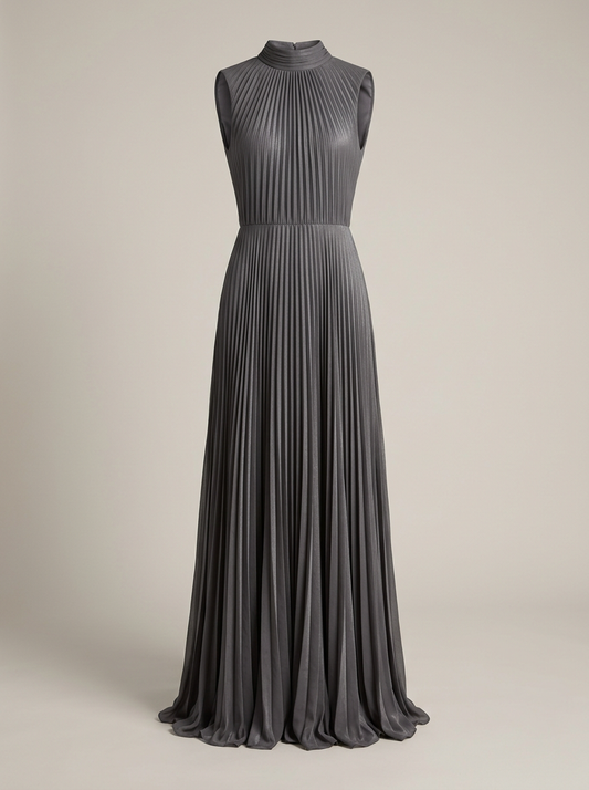 Pleated Georgette Maxi in Charcoal