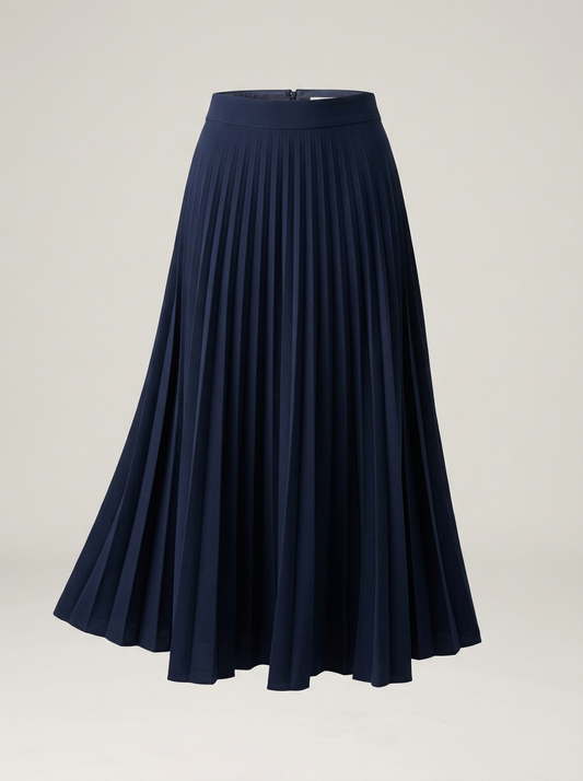 Pleated Midi Skirt in Navy