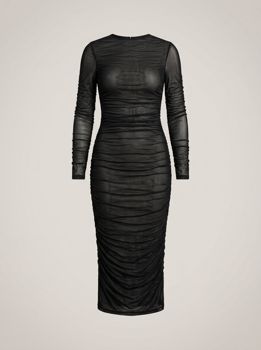Ruched Body-Con Midi in Black