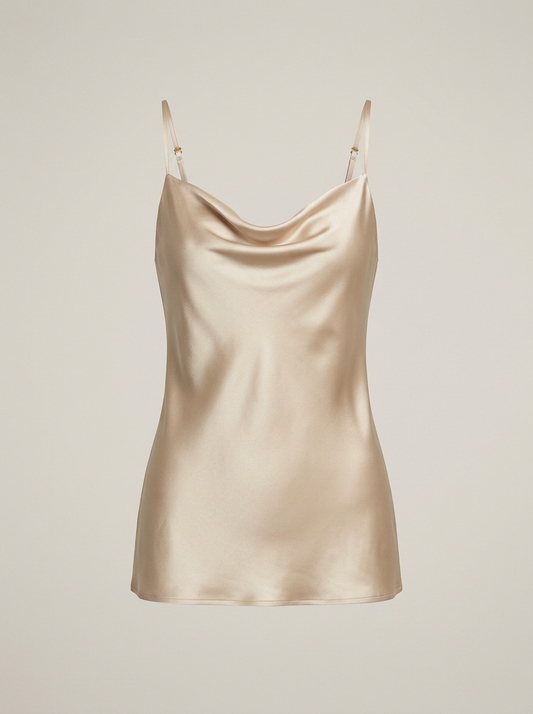 Draped Satin Camisole in Champagne