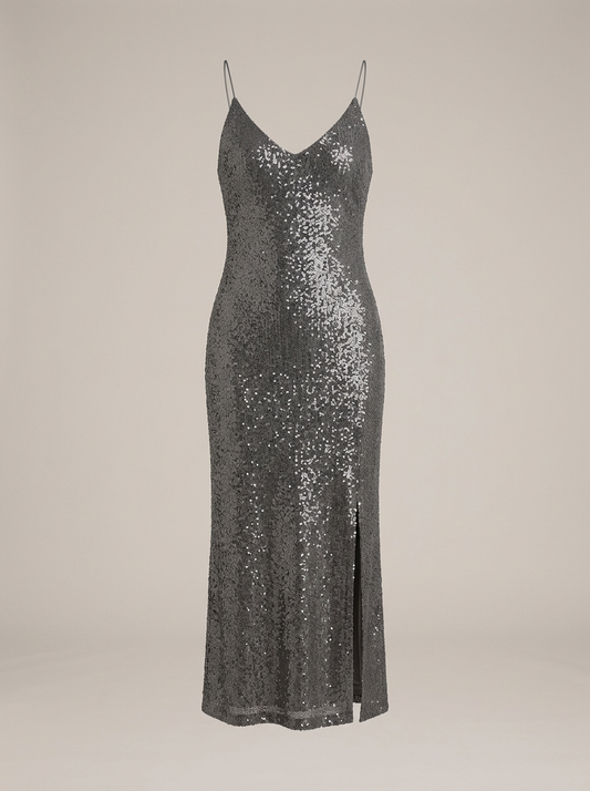 Sequin Slip Dress in Gunmetal