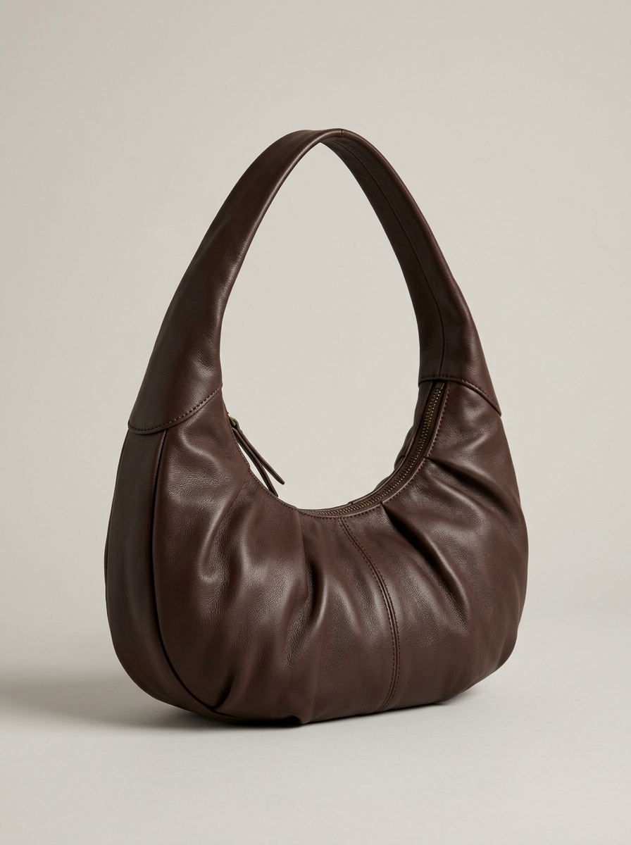 Soft Leather Shoulder Bag in Chocolate