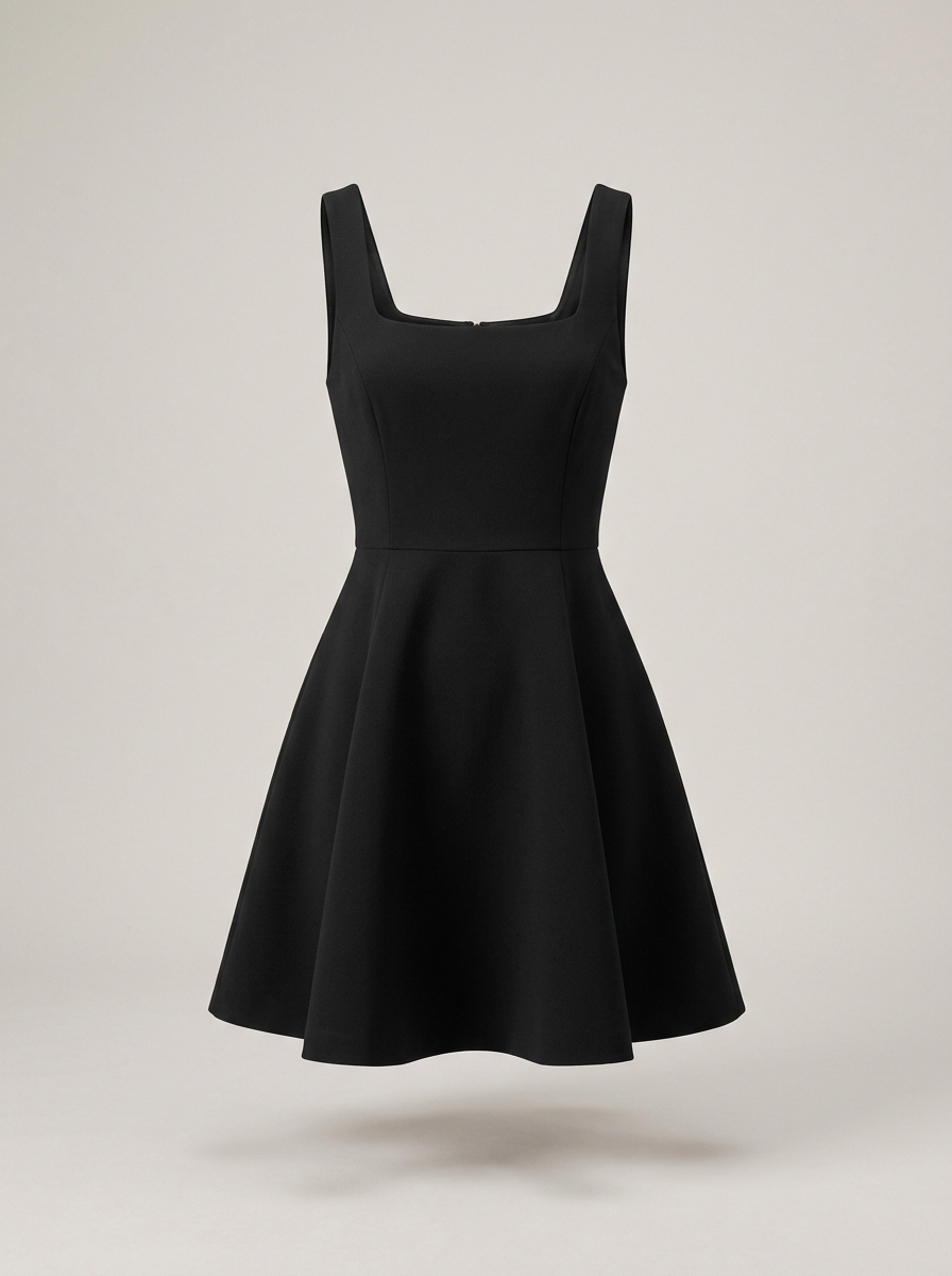 Square-Neck A-Line Mini in Black