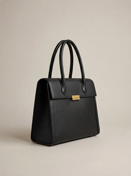 Structured Top-Handle Tote in Black