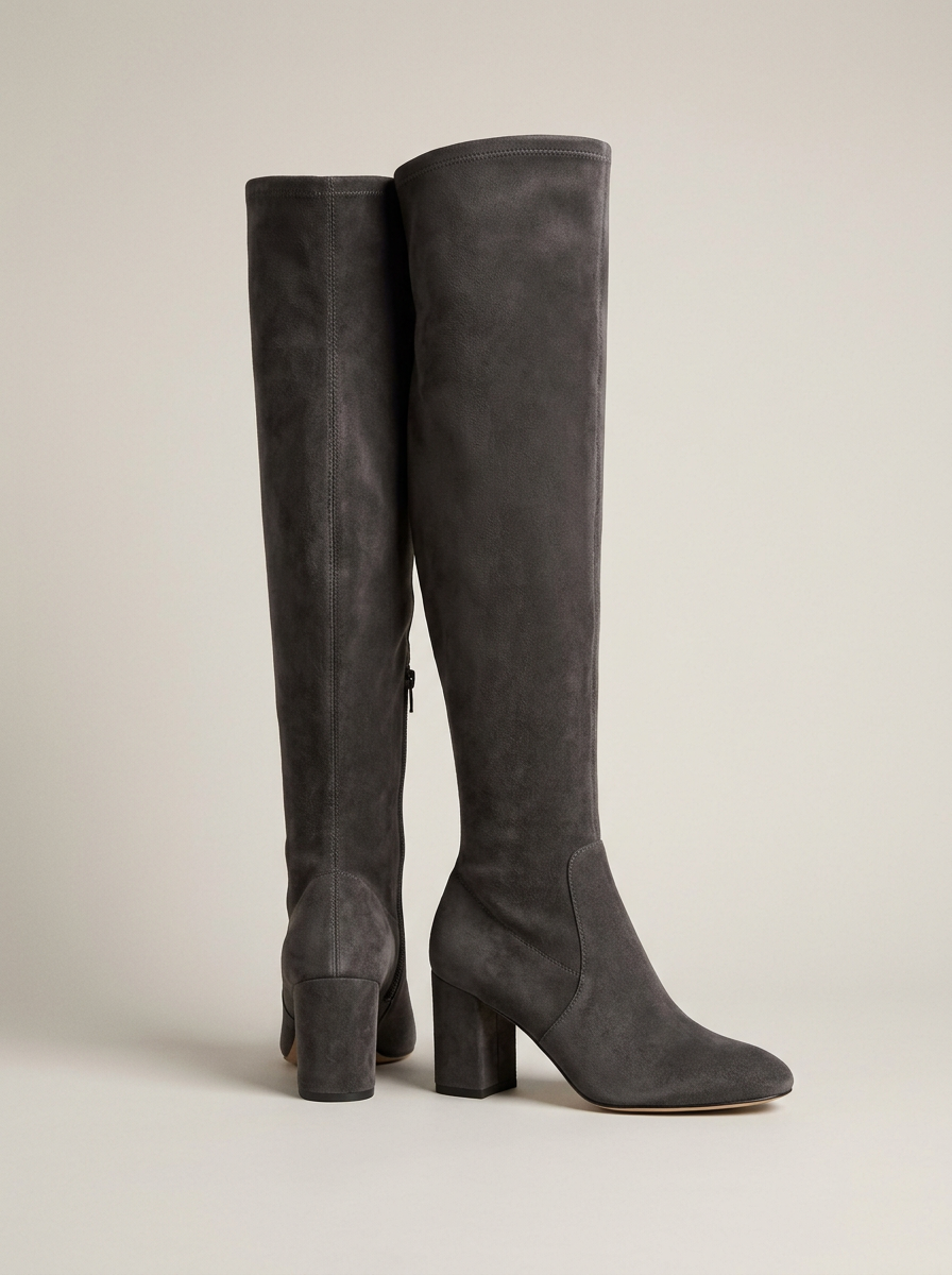 Suede Over-Knee Boot in Charcoal