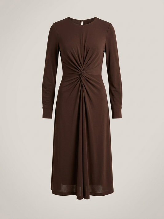 Twist-Front Jersey Midi in Chocolate